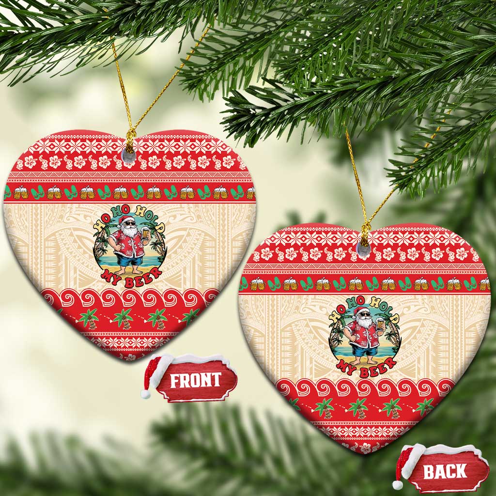 Mele Kalikimaka Hawaii Ceramic Ornament Funny Beer-Loving Santa Hawaiian Tropical LT14 Heart Red - Polynesian Pride
