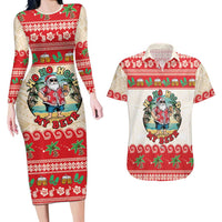 Mele Kalikimaka Hawaii Couples Matching Long Sleeve Bodycon Dress and Hawaiian Shirt Funny Beer-Loving Santa Hawaiian Tropical LT14 Red - Polynesian Pride