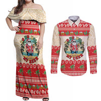 Mele Kalikimaka Hawaii Couples Matching Off Shoulder Maxi Dress and Long Sleeve Button Shirt Funny Beer-Loving Santa Hawaiian Tropical LT14 Red - Polynesian Pride