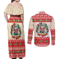 Mele Kalikimaka Hawaii Couples Matching Off Shoulder Maxi Dress and Long Sleeve Button Shirt Funny Beer-Loving Santa Hawaiian Tropical LT14 - Polynesian Pride