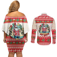 Mele Kalikimaka Hawaii Couples Matching Off Shoulder Short Dress and Long Sleeve Button Shirt Funny Beer-Loving Santa Hawaiian Tropical LT14 - Polynesian Pride