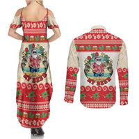 Mele Kalikimaka Hawaii Couples Matching Summer Maxi Dress and Long Sleeve Button Shirt Funny Beer-Loving Santa Hawaiian Tropical LT14 - Polynesian Pride