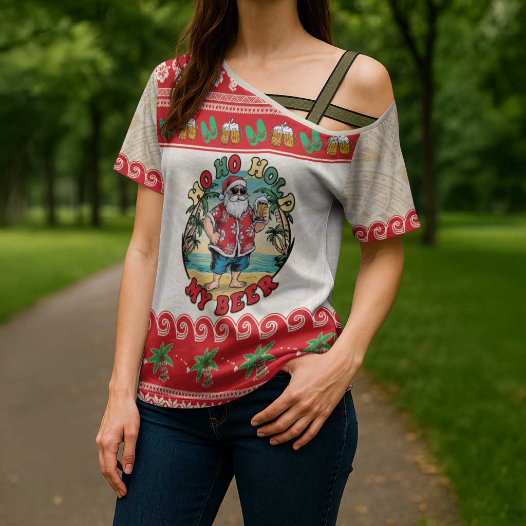 Mele Kalikimaka Hawaii Cross Shoulder Shirt Funny Beer-Loving Santa Hawaiian Tropical LT14 - Polynesian Pride