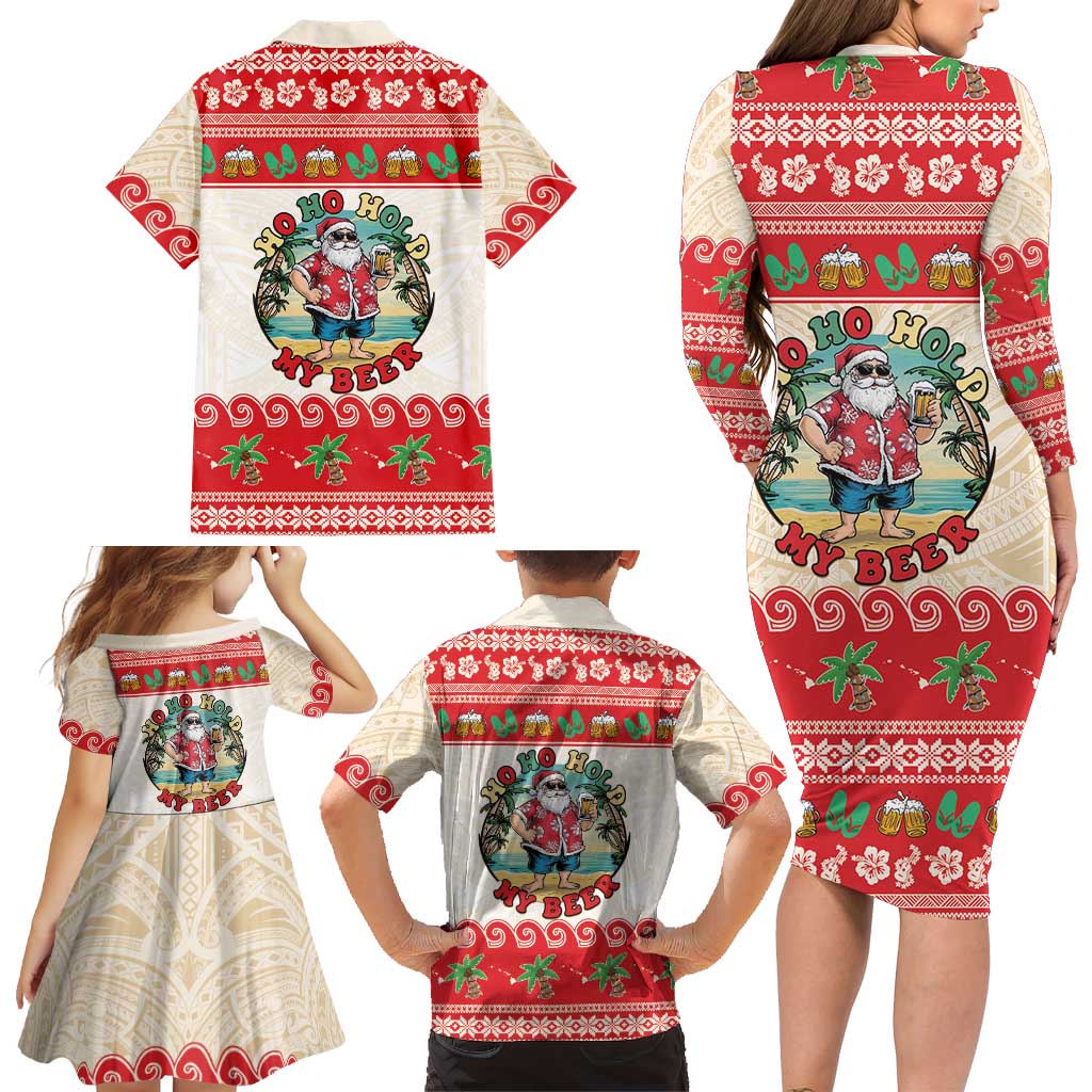 Mele Kalikimaka Hawaii Family Matching Long Sleeve Bodycon Dress and Hawaiian Shirt Funny Beer-Loving Santa Hawaiian Tropical LT14 - Polynesian Pride
