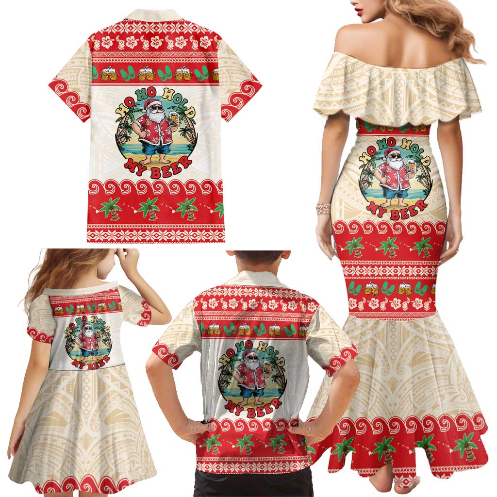 Mele Kalikimaka Hawaii Family Matching Mermaid Dress and Hawaiian Shirt Funny Beer-Loving Santa Hawaiian Tropical LT14 - Polynesian Pride