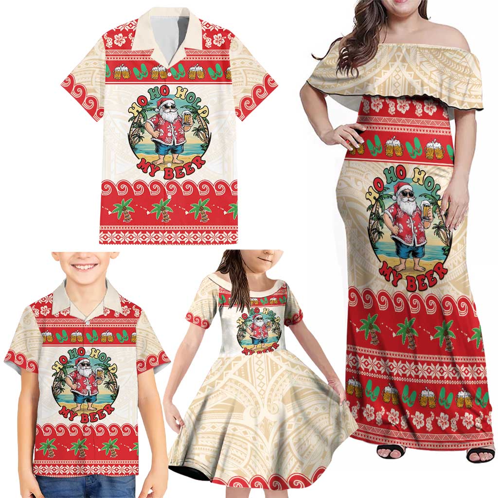Mele Kalikimaka Hawaii Family Matching Off Shoulder Maxi Dress and Hawaiian Shirt Funny Beer-Loving Santa Hawaiian Tropical LT14 - Polynesian Pride
