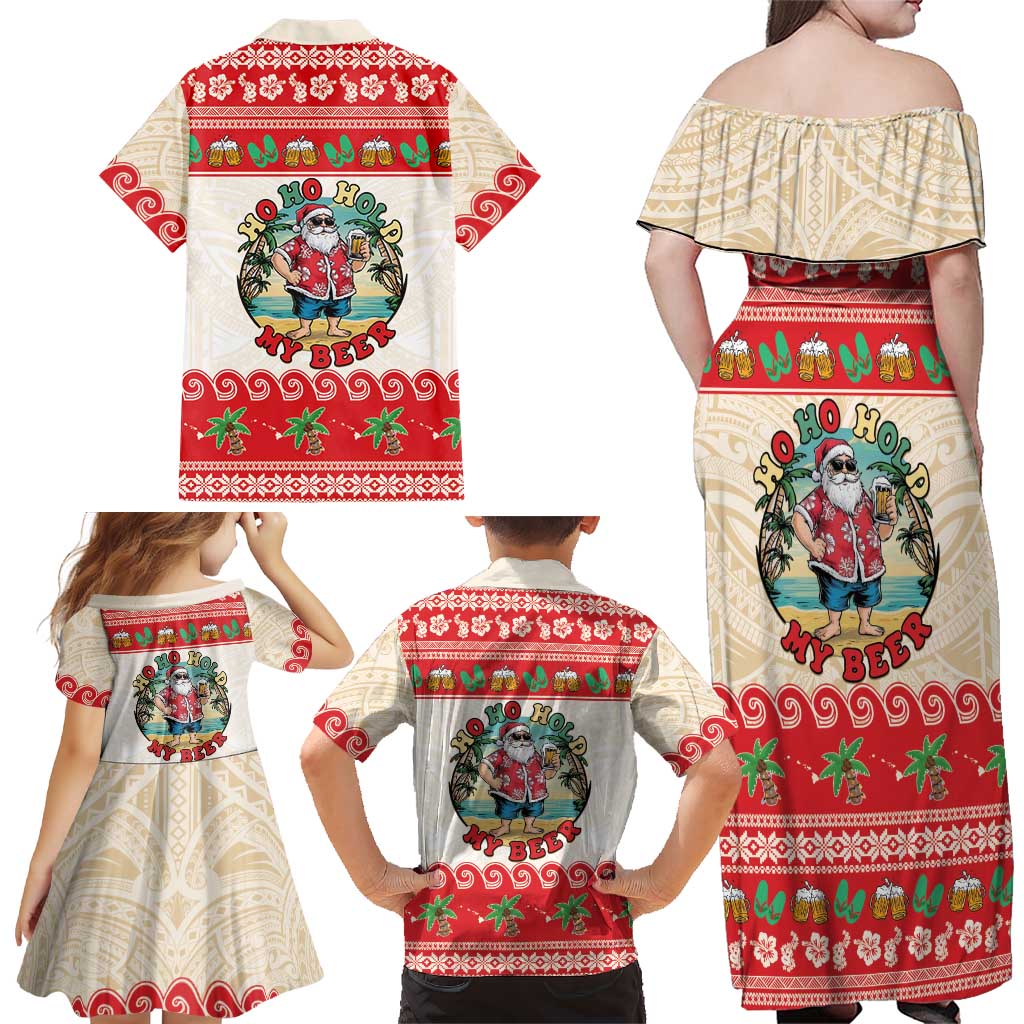 Mele Kalikimaka Hawaii Family Matching Off Shoulder Maxi Dress and Hawaiian Shirt Funny Beer-Loving Santa Hawaiian Tropical LT14 - Polynesian Pride