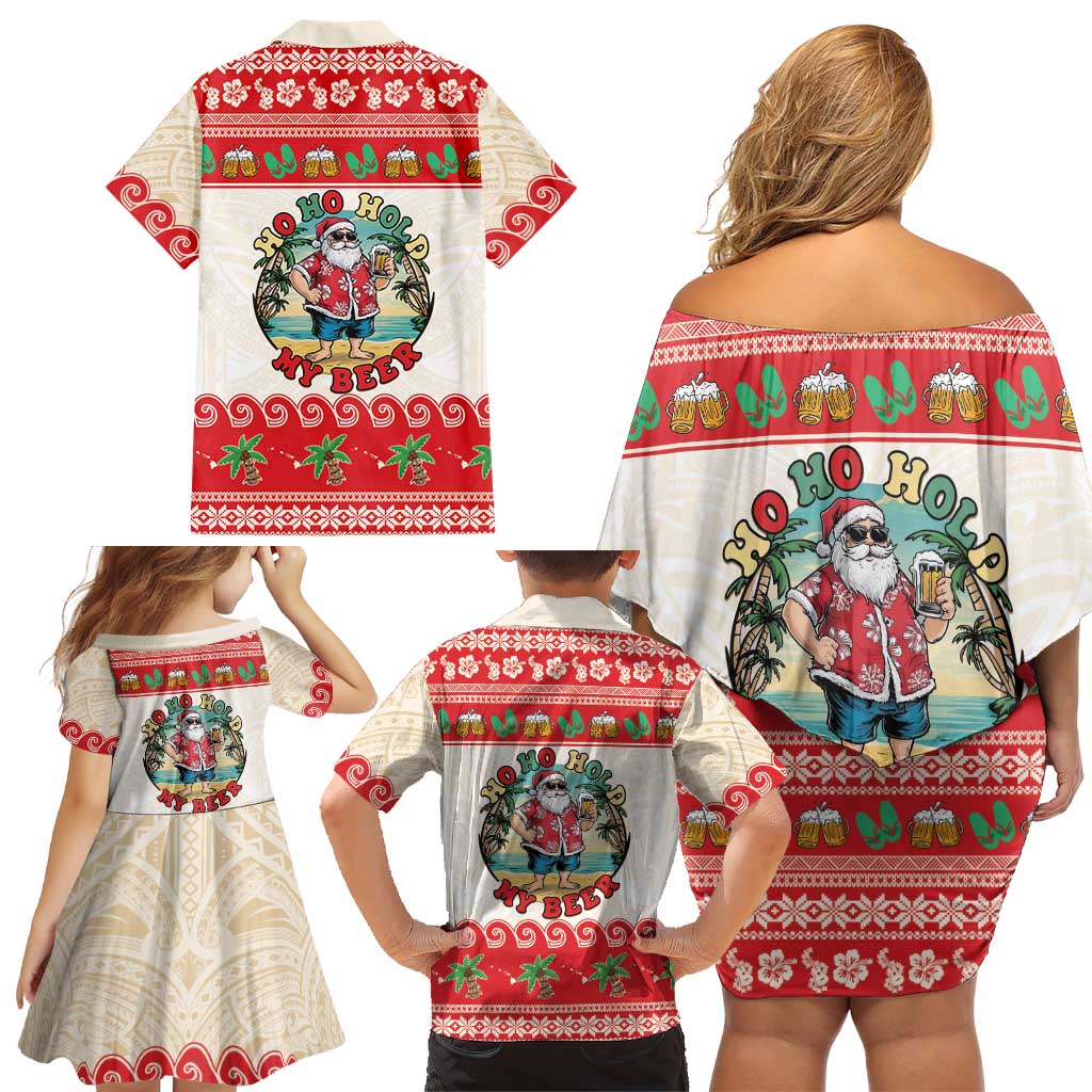 Mele Kalikimaka Hawaii Family Matching Off Shoulder Short Dress and Hawaiian Shirt Funny Beer-Loving Santa Hawaiian Tropical LT14 - Polynesian Pride