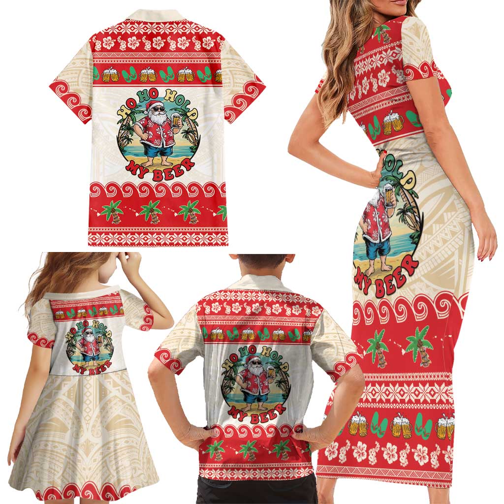 Mele Kalikimaka Hawaii Family Matching Short Sleeve Bodycon Dress and Hawaiian Shirt Funny Beer-Loving Santa Hawaiian Tropical LT14 - Polynesian Pride