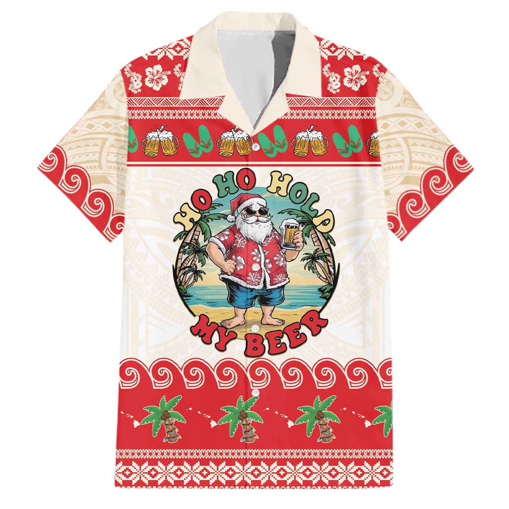 Mele Kalikimaka Hawaii Family Matching Short Sleeve Bodycon Dress and Hawaiian Shirt Funny Beer-Loving Santa Hawaiian Tropical LT14 Dad's Shirt - Short Sleeve Red - Polynesian Pride