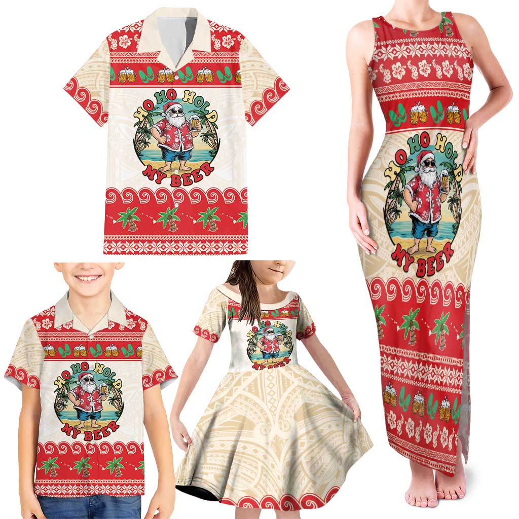 Mele Kalikimaka Hawaii Family Matching Tank Maxi Dress and Hawaiian Shirt Funny Beer-Loving Santa Hawaiian Tropical - Polynesian Pride