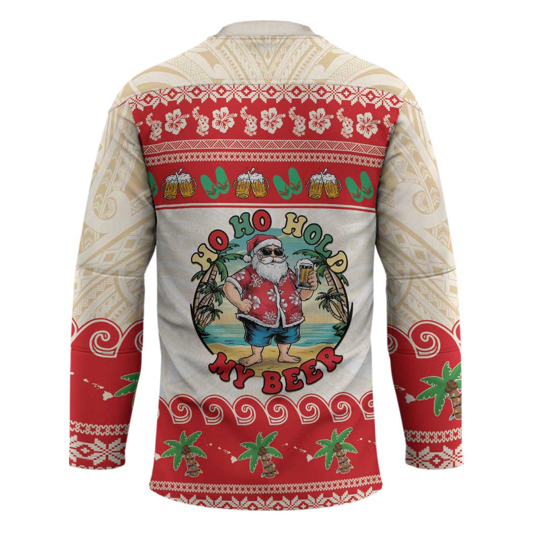 Mele Kalikimaka Hawaii Hockey Jersey Funny Beer-Loving Santa Hawaiian Tropical LT14 - Polynesian Pride