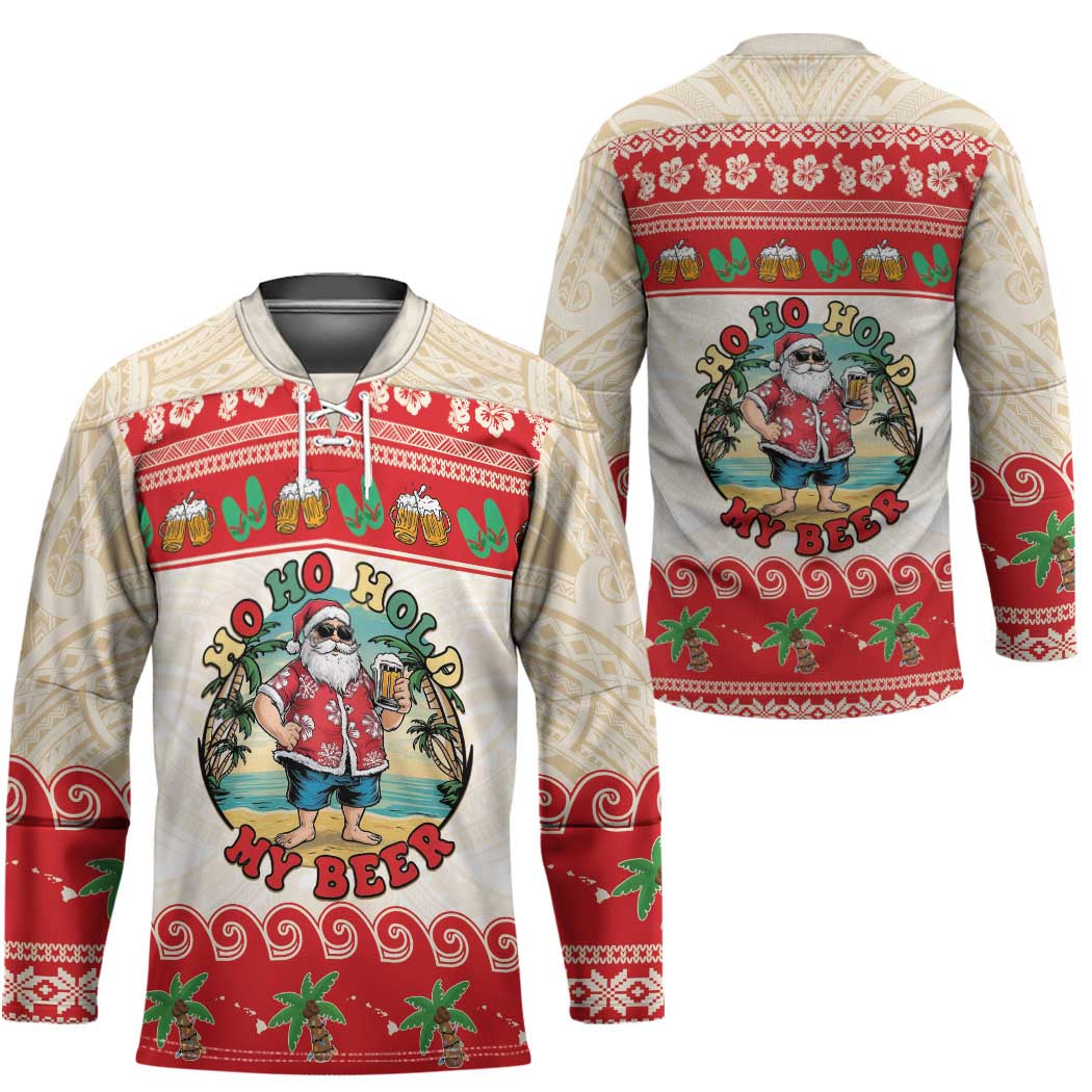 Mele Kalikimaka Hawaii Hockey Jersey Funny Beer-Loving Santa Hawaiian Tropical LT14 - Polynesian Pride