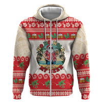 Mele Kalikimaka Hawaii Hoodie Funny Beer-Loving Santa Hawaiian Tropical LT14 Zip Hoodie Red - Polynesian Pride