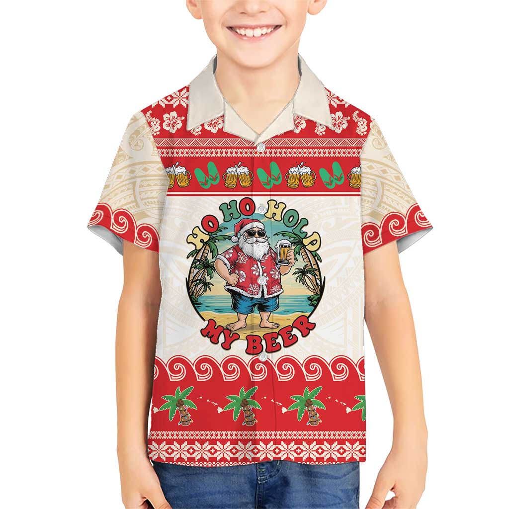 Mele Kalikimaka Hawaii Kid Hawaiian Shirt Funny Beer-Loving Santa Hawaiian Tropical LT14 Kid Red - Polynesian Pride