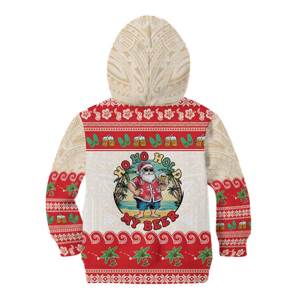 Mele Kalikimaka Hawaii Kid Hoodie Funny Beer-Loving Santa Hawaiian Tropical - Polynesian Pride