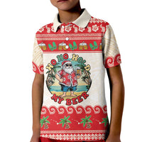 Mele Kalikimaka Hawaii Kid Polo Shirt Funny Beer-Loving Santa Hawaiian Tropical LT14 Kid Red - Polynesian Pride