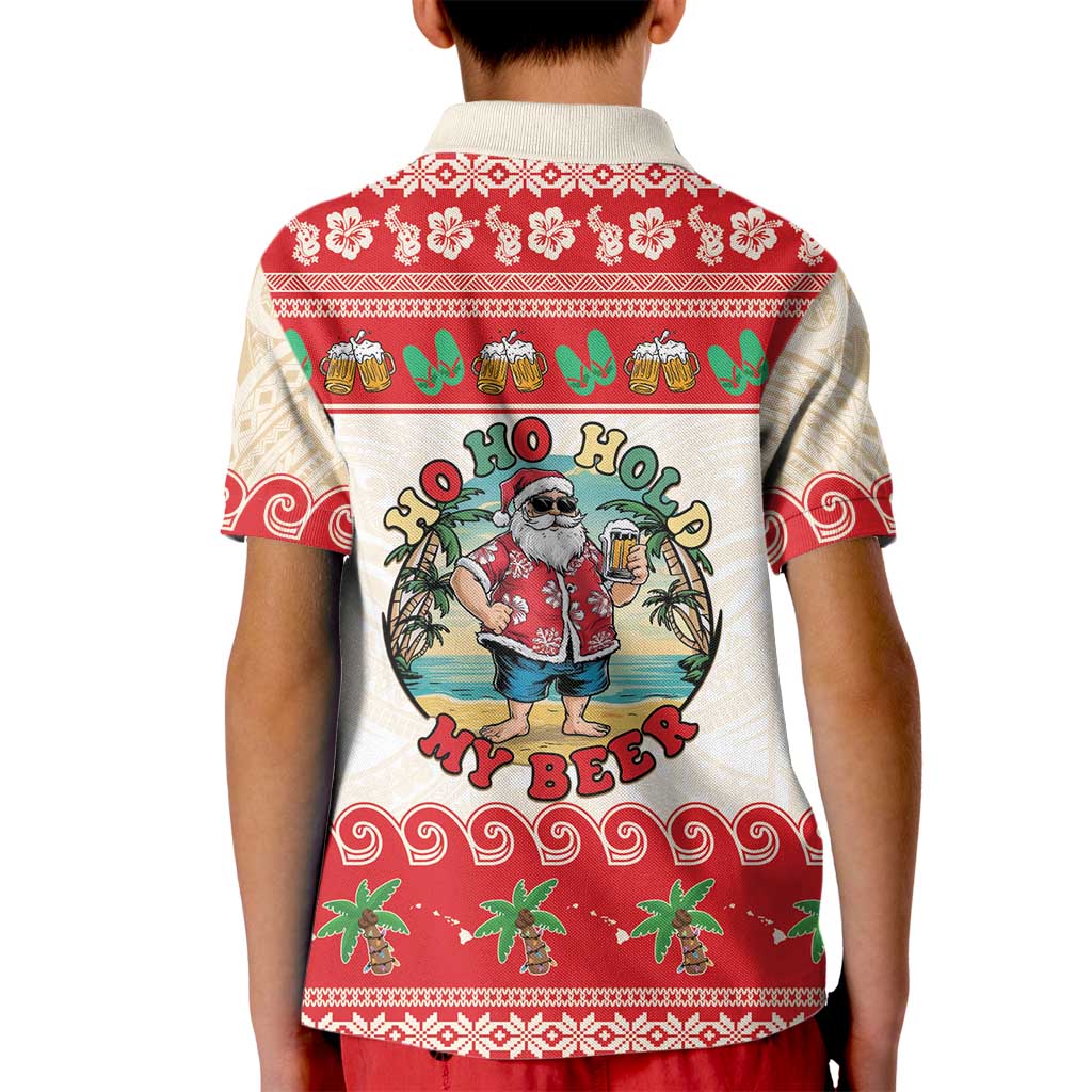 Mele Kalikimaka Hawaii Kid Polo Shirt Funny Beer-Loving Santa Hawaiian Tropical LT14 - Polynesian Pride