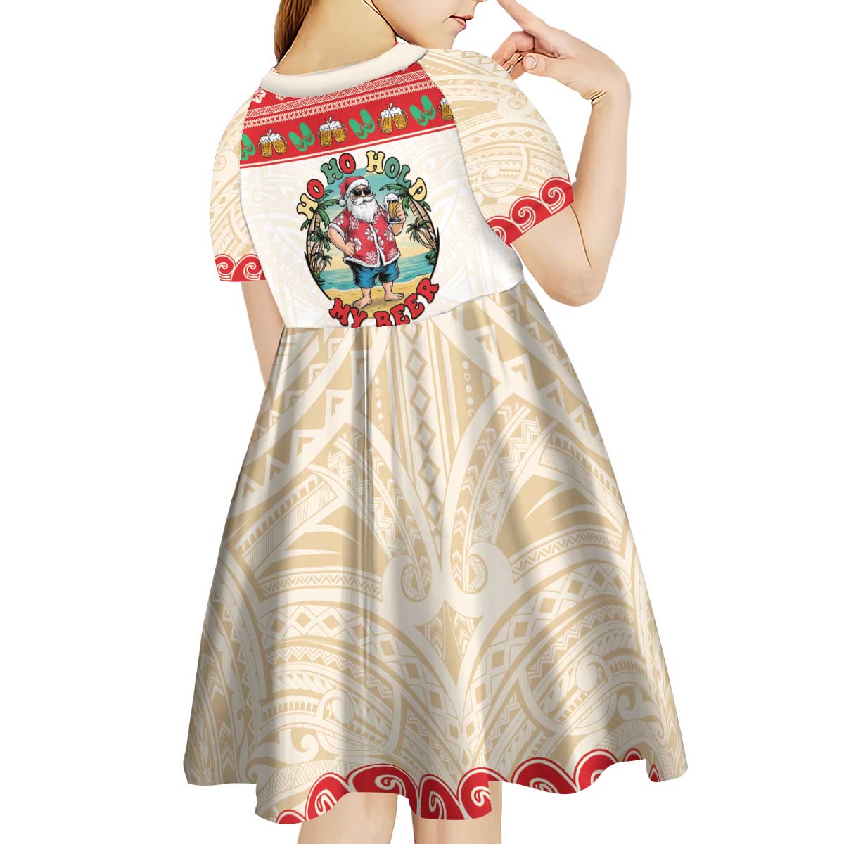 Mele Kalikimaka Hawaii Kid Short Sleeve Dress Funny Beer-Loving Santa Hawaiian Tropical LT14 - Polynesian Pride