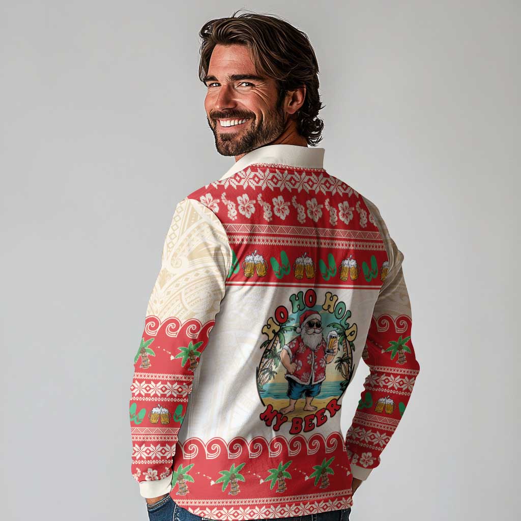 Mele Kalikimaka Hawaii Long Sleeve Polo Shirt Funny Beer-Loving Santa Hawaiian Tropical LT14 - Polynesian Pride