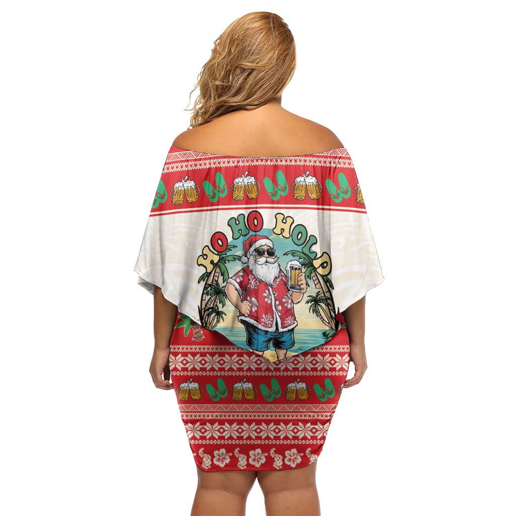 Mele Kalikimaka Hawaii Off Shoulder Short Dress Funny Beer-Loving Santa Hawaiian Tropical LT14 - Polynesian Pride