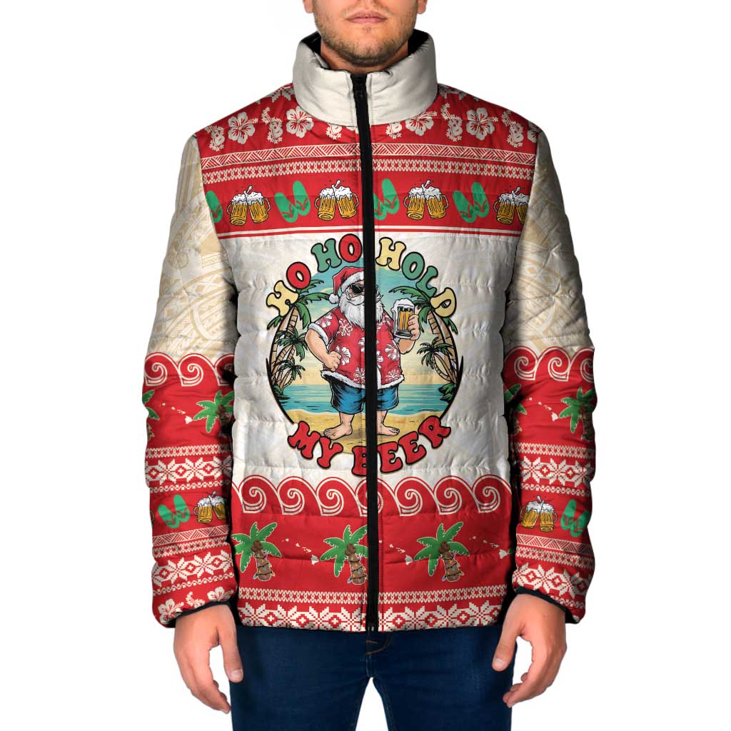 Mele Kalikimaka Hawaii Padded Jacket Funny Beer-Loving Santa Hawaiian Tropical LT14 Men Red - Polynesian Pride