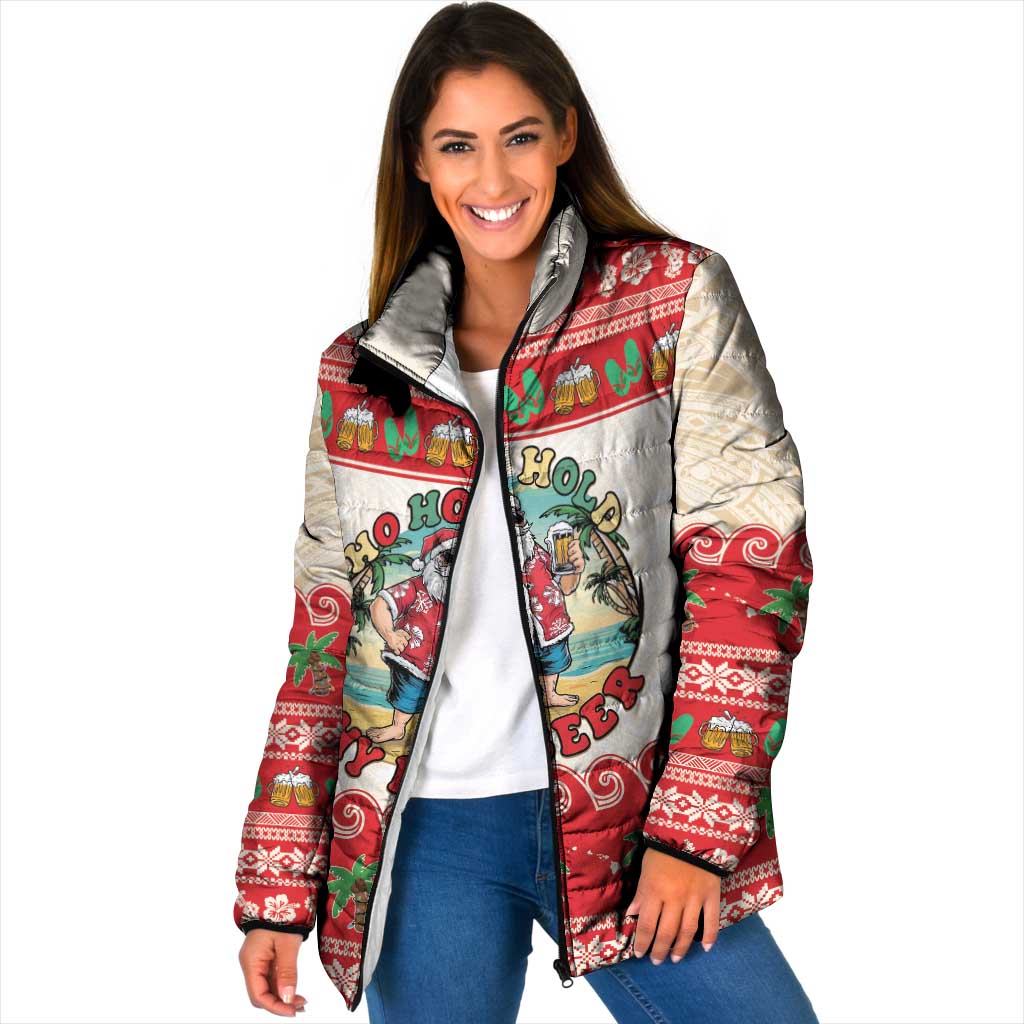 Mele Kalikimaka Hawaii Padded Jacket Funny Beer-Loving Santa Hawaiian Tropical LT14 Women Red - Polynesian Pride