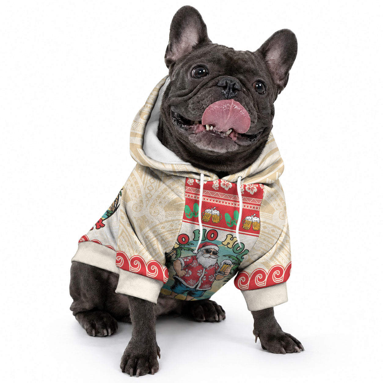 Mele Kalikimaka Hawaii Pet Hoodie Funny Beer-Loving Santa Hawaiian Tropical