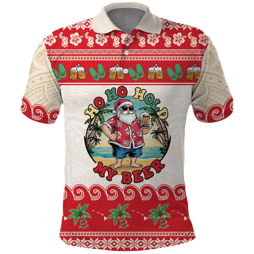 Mele Kalikimaka Hawaii Polo Shirt Funny Beer-Loving Santa Hawaiian Tropical LT14 Red - Polynesian Pride