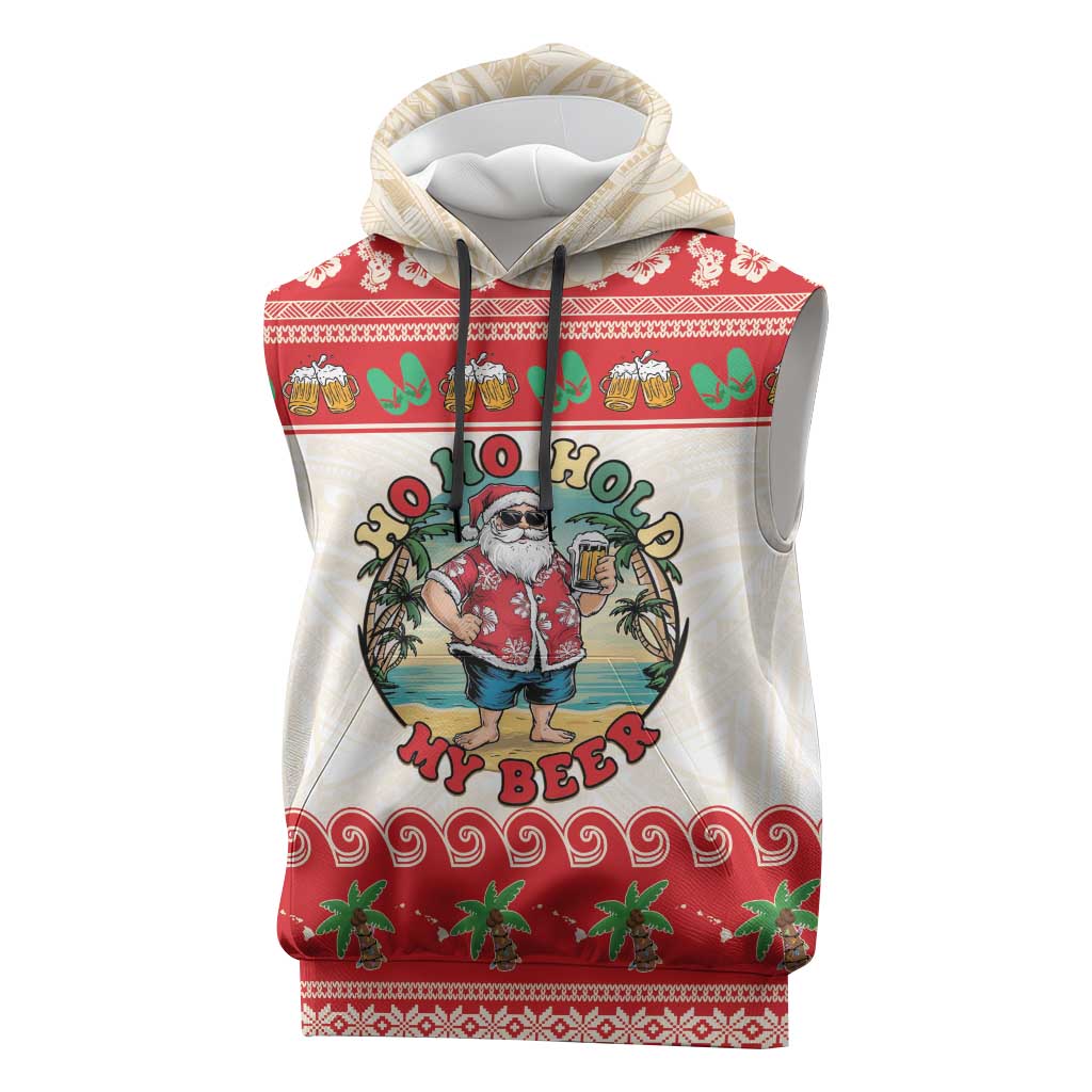 Mele Kalikimaka Hawaii Sleeveless Hoodie Funny Beer-Loving Santa Hawaiian Tropical LT14 Red - Polynesian Pride