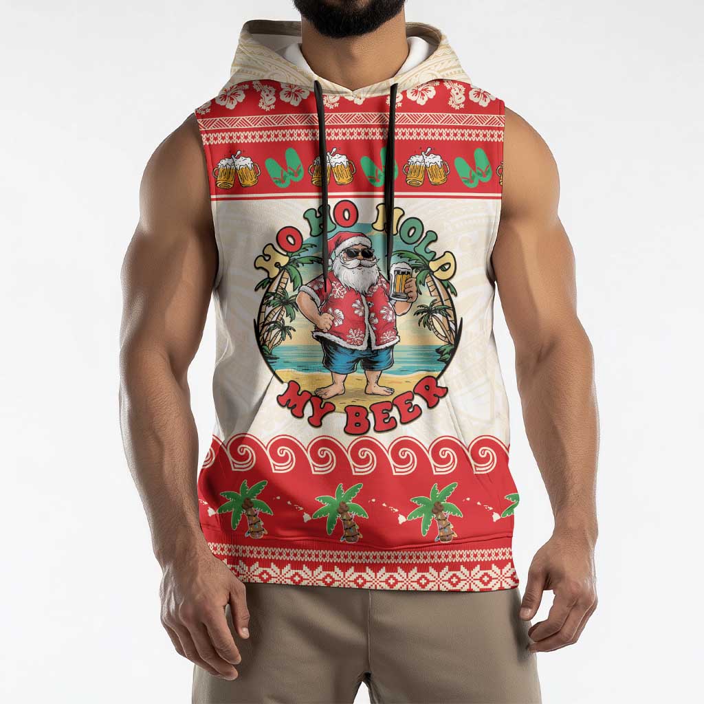 Mele Kalikimaka Hawaii Sleeveless Hoodie Funny Beer-Loving Santa Hawaiian Tropical LT14 - Polynesian Pride