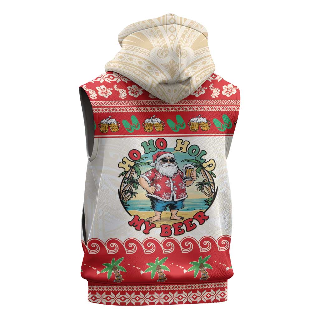 Mele Kalikimaka Hawaii Sleeveless Zip Hoodie Funny Beer-Loving Santa Hawaiian Tropical LT14 - Polynesian Pride