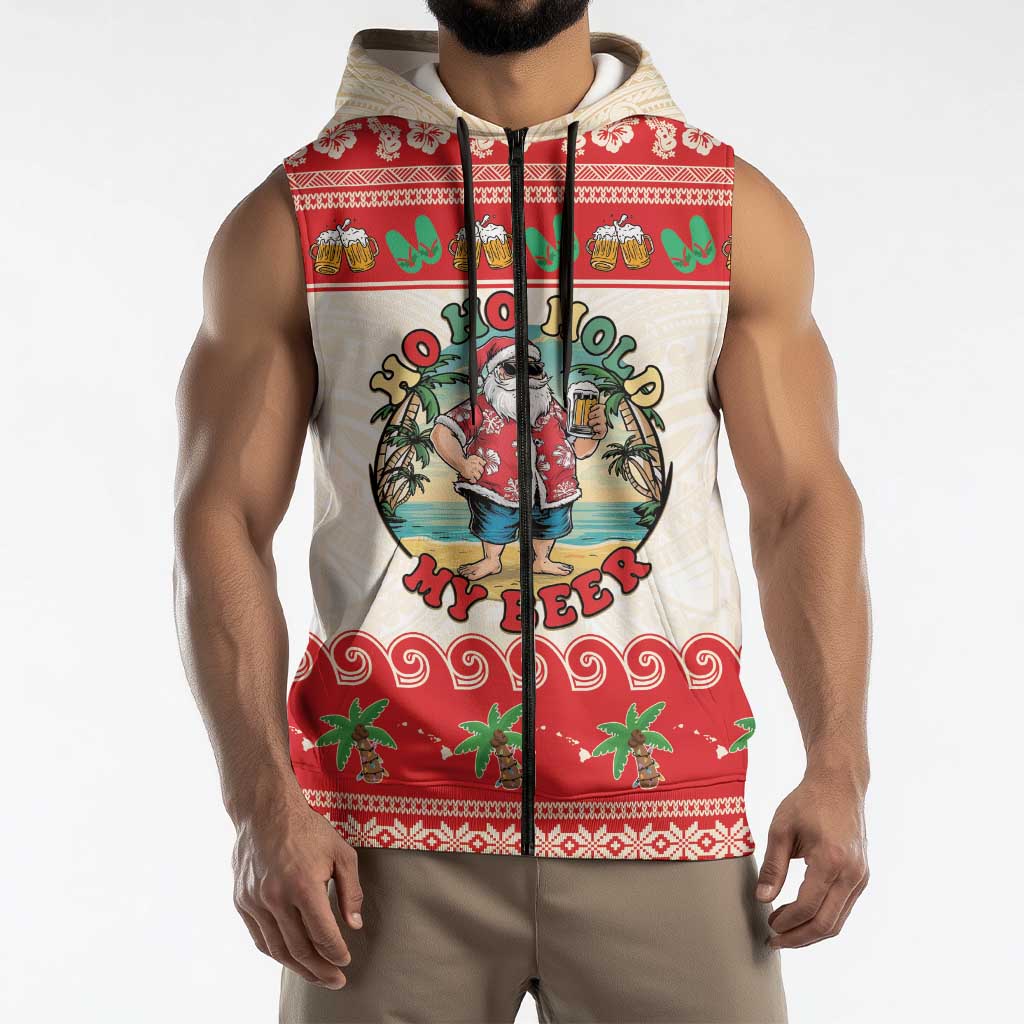 Mele Kalikimaka Hawaii Sleeveless Zip Hoodie Funny Beer-Loving Santa Hawaiian Tropical LT14 - Polynesian Pride