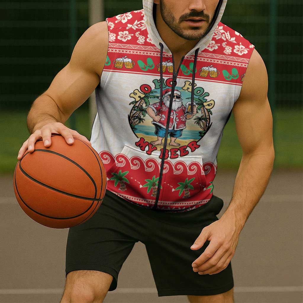 Mele Kalikimaka Hawaii Sleeveless Zip Hoodie Funny Beer-Loving Santa Hawaiian Tropical LT14 - Polynesian Pride