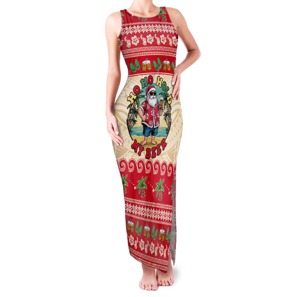 Mele Kalikimaka Hawaii Tank Maxi Dress Funny Beer-Loving Santa Hawaiian Tropical LT14 Women Red - Polynesian Pride