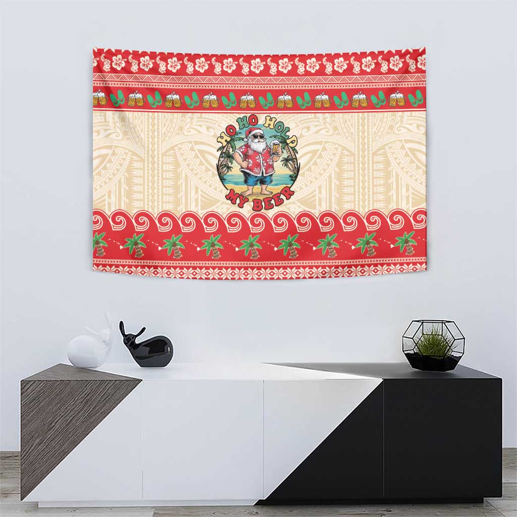 Mele Kalikimaka Hawaii Tapestry Funny Beer-Loving Santa Hawaiian Tropical - Polynesian Pride
