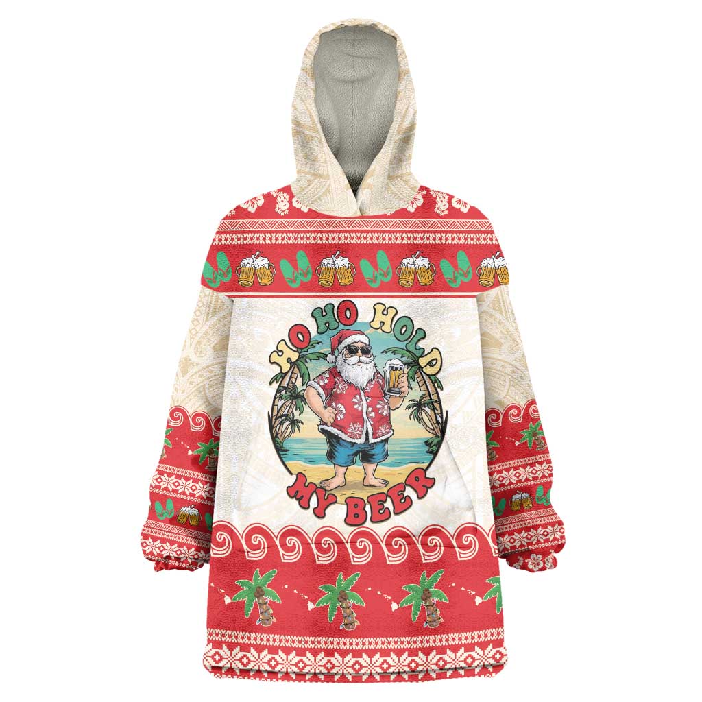 Mele Kalikimaka Hawaii Wearable Blanket Hoodie Funny Beer-Loving Santa Hawaiian Tropical LT14 One Size Red - Polynesian Pride