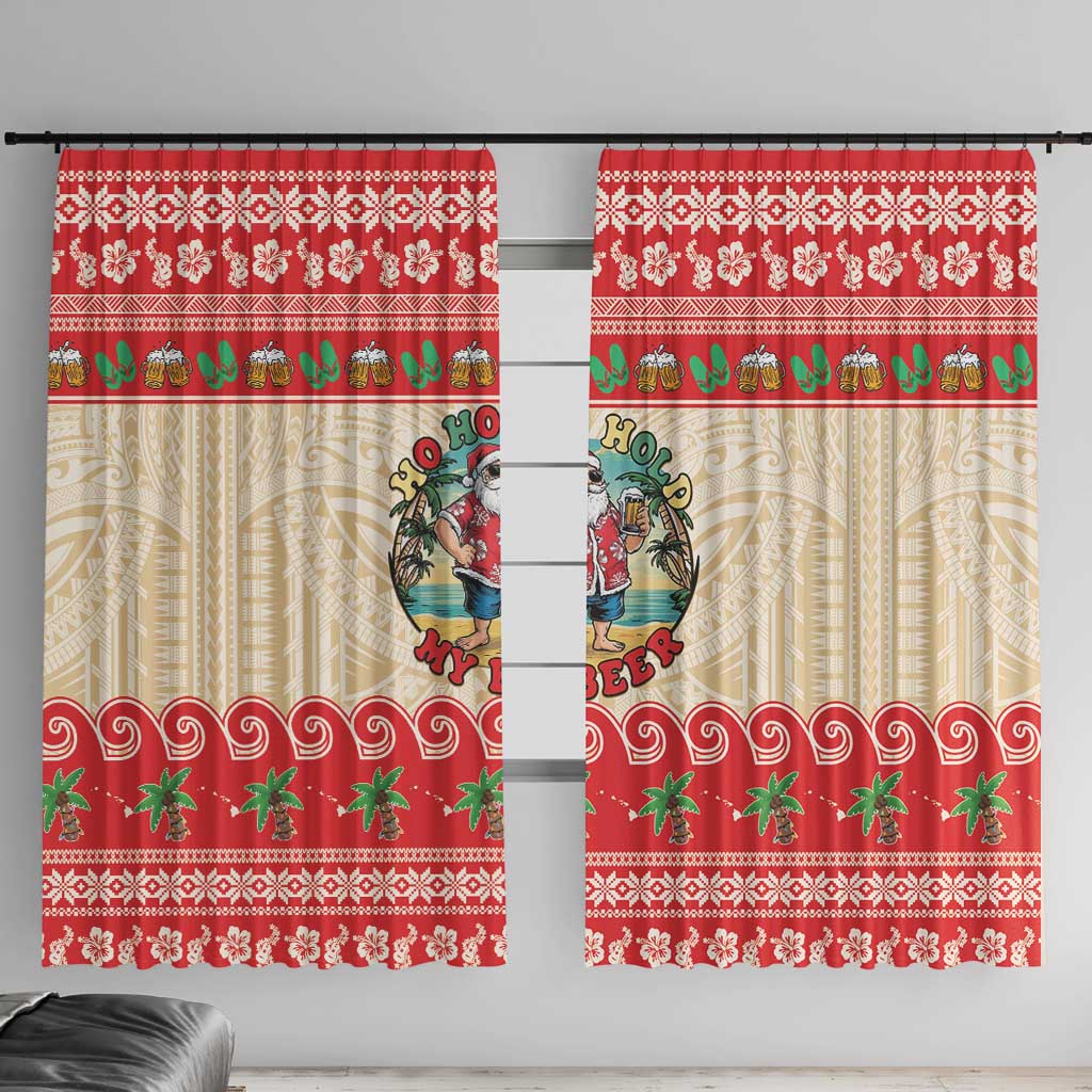 Mele Kalikimaka Hawaii Window Curtain Funny Beer-Loving Santa Hawaiian Tropical LT14 With Hooks Red - Polynesian Pride