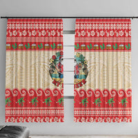 Mele Kalikimaka Hawaii Window Curtain Funny Beer-Loving Santa Hawaiian Tropical LT14 With Hooks Red - Polynesian Pride