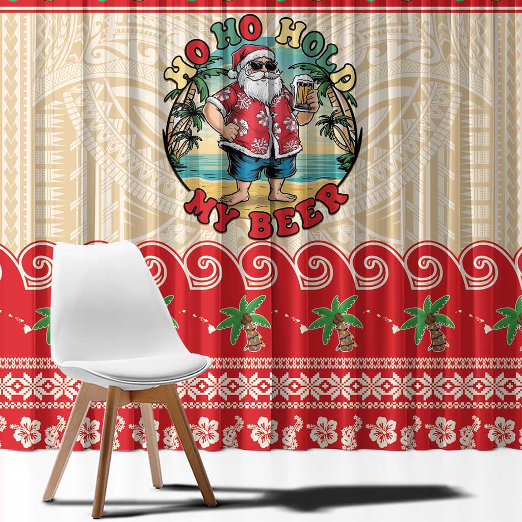 Mele Kalikimaka Hawaii Window Curtain Funny Beer-Loving Santa Hawaiian Tropical LT14 - Polynesian Pride