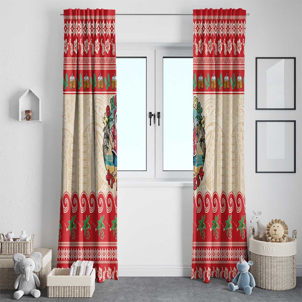 Mele Kalikimaka Hawaii Window Curtain Funny Beer-Loving Santa Hawaiian Tropical LT14 - Polynesian Pride
