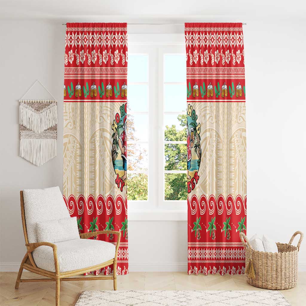 Mele Kalikimaka Hawaii Window Curtain Funny Beer-Loving Santa Hawaiian Tropical LT14 - Polynesian Pride