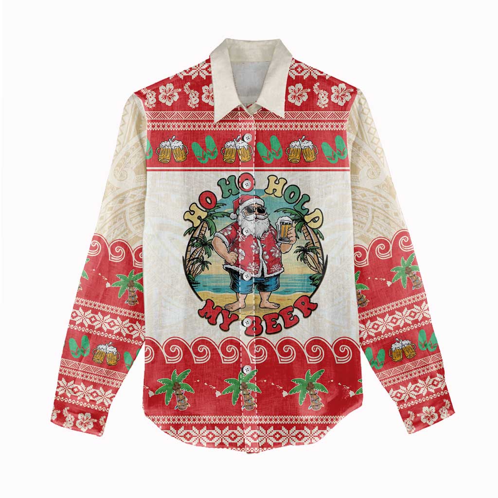 Mele Kalikimaka Hawaii Women Casual Shirt Funny Beer-Loving Santa Hawaiian Tropical LT14 - Polynesian Pride