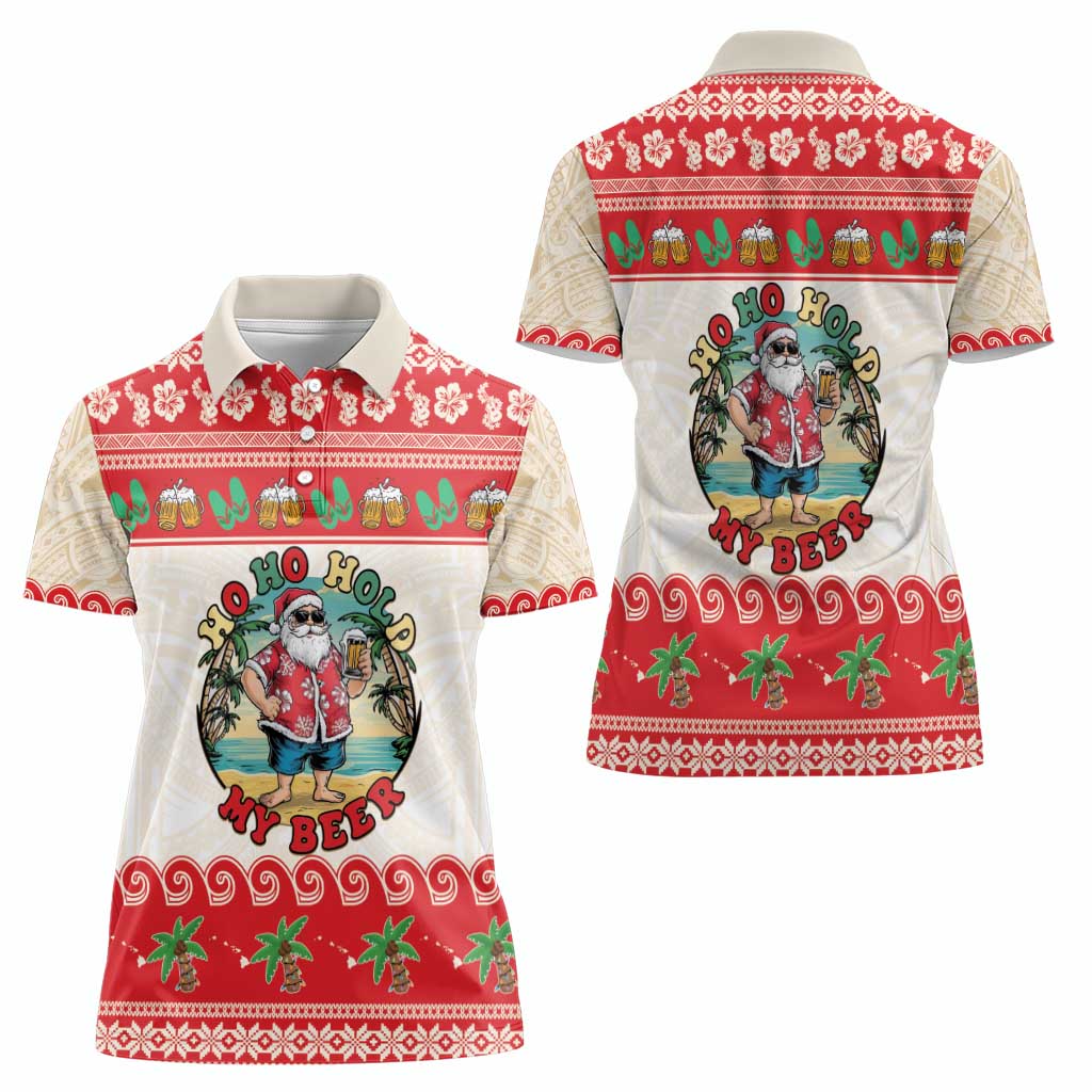 Mele Kalikimaka Hawaii Women Polo Shirt Funny Beer-Loving Santa Hawaiian Tropical - Polynesian Pride