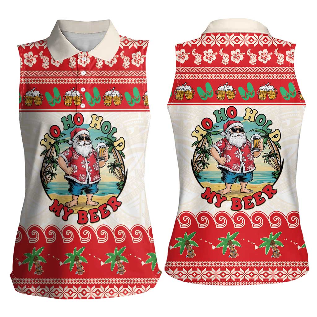 Mele Kalikimaka Hawaii Women Sleeveless Polo Shirt Funny Beer-Loving Santa Hawaiian Tropical LT14 - Polynesian Pride