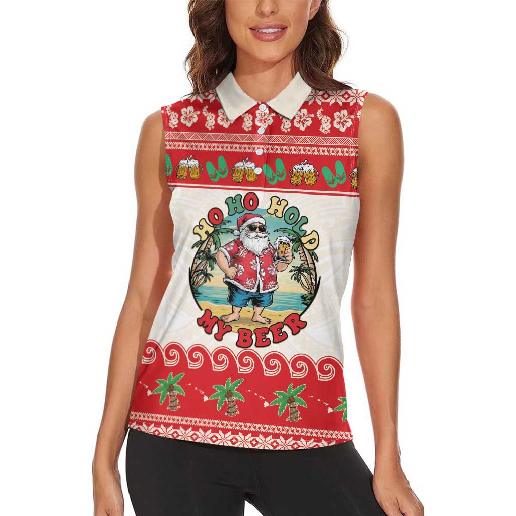 Mele Kalikimaka Hawaii Women Sleeveless Polo Shirt Funny Beer-Loving Santa Hawaiian Tropical LT14 - Polynesian Pride