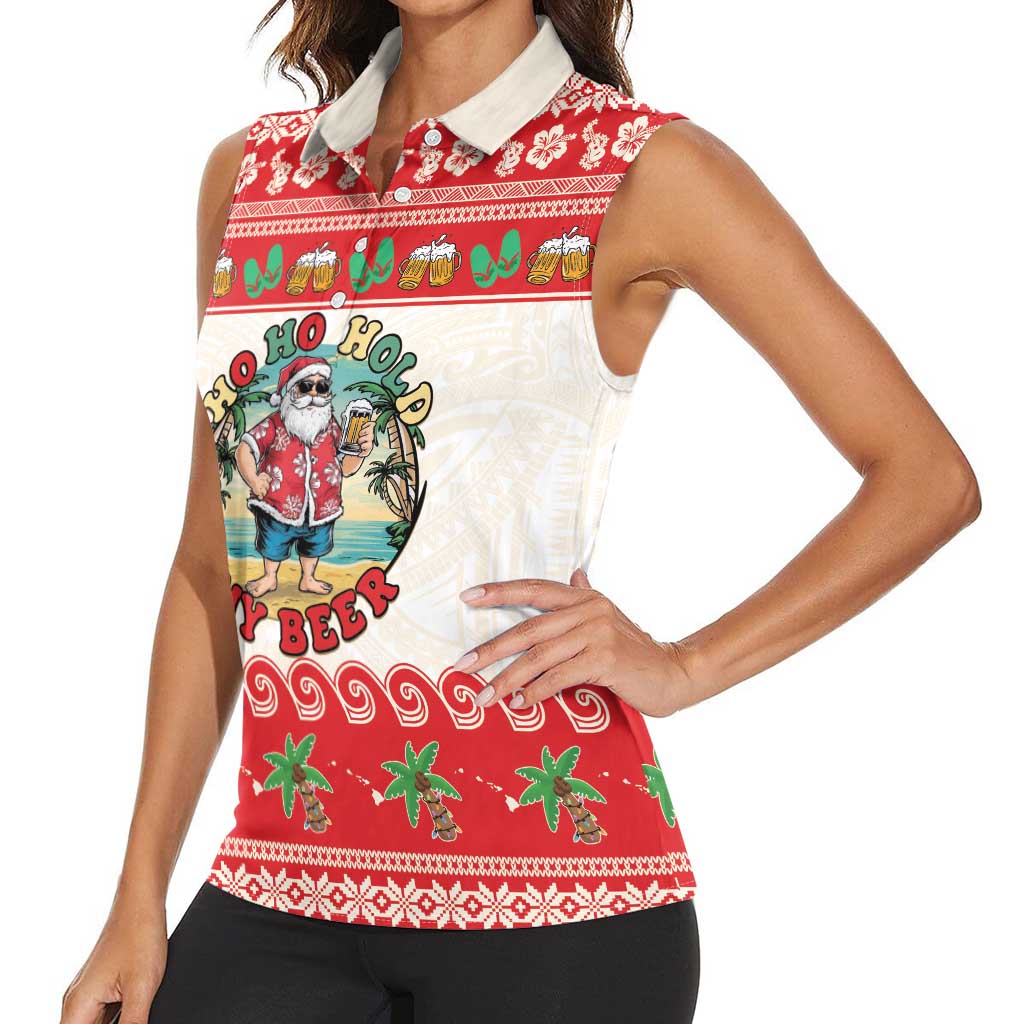 Mele Kalikimaka Hawaii Women Sleeveless Polo Shirt Funny Beer-Loving Santa Hawaiian Tropical LT14 - Polynesian Pride