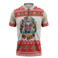 Mele Kalikimaka Hawaii Zipper Polo Shirt Funny Beer-Loving Santa Hawaiian Tropical LT14 Red - Polynesian Pride