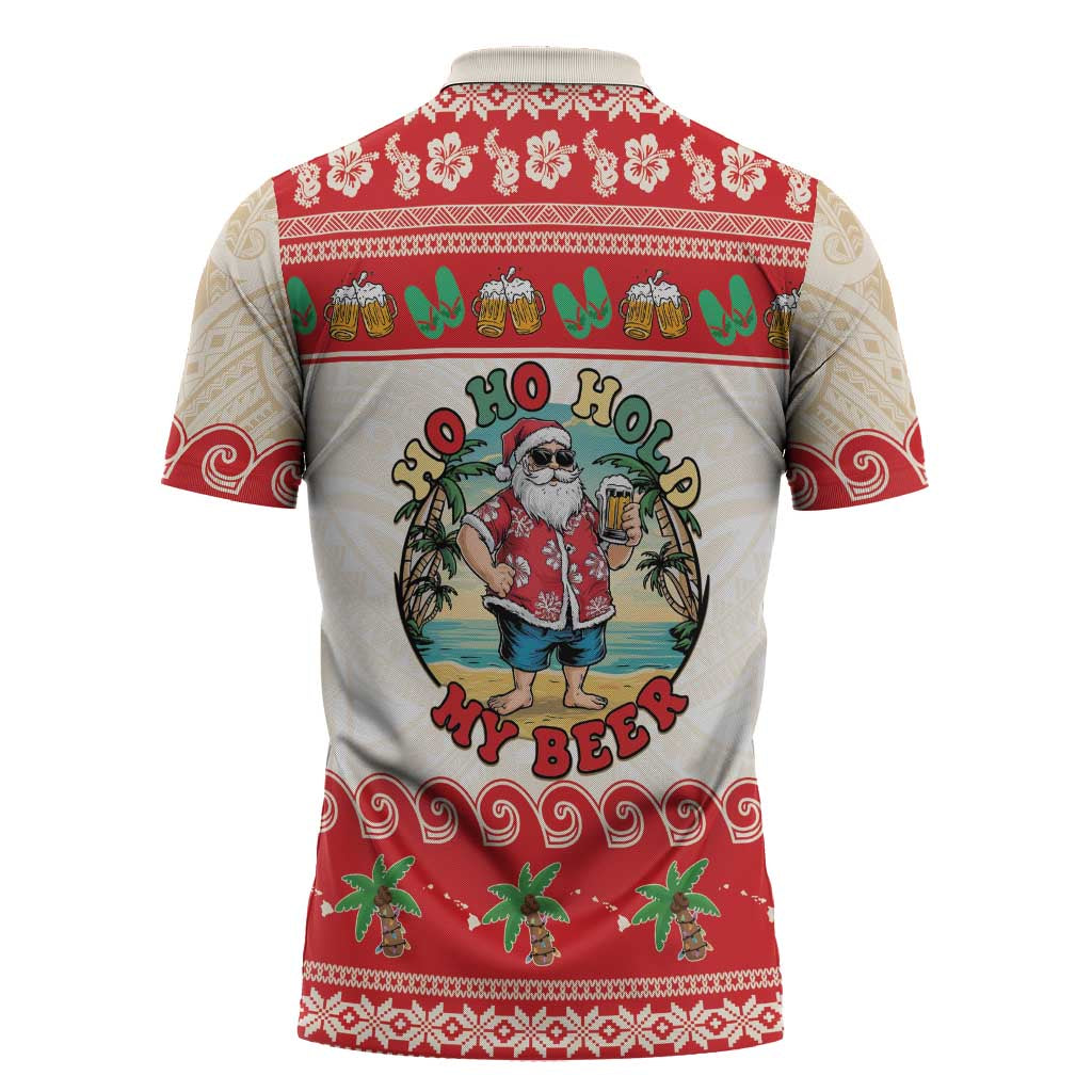 Mele Kalikimaka Hawaii Zipper Polo Shirt Funny Beer-Loving Santa Hawaiian Tropical LT14 - Polynesian Pride