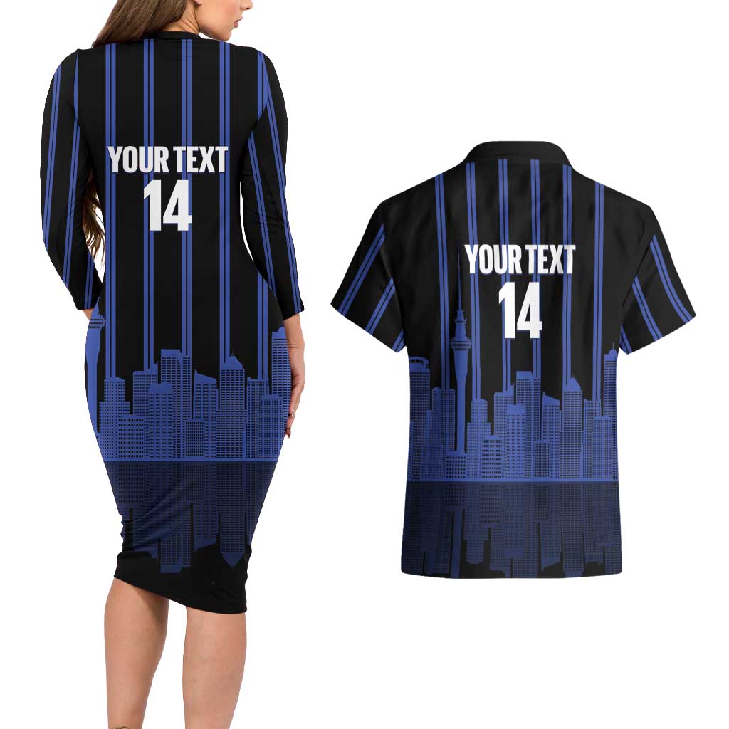 New Zealand Auckland Football Custom Couples Matching Long Sleeve Bodycon Dress and Hawaiian Shirt Go City of Sails Est 2025 LT14 - Polynesian Pride